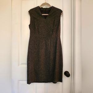 Talbots Lux Italian Wool Flannel Donegal Vneck Column Dress 10P Fully lined NWT